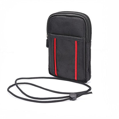 Cell Phone Belt Bag for Menand Women, Cell Phone Waist Bag Small, 6.9" Waterproof Vertical Cellphone Waist Belt Pouch Nylon Smartphone Belt Loop Holder with Zipper Case Fanny Pack with Carabiner - color: Black/Red