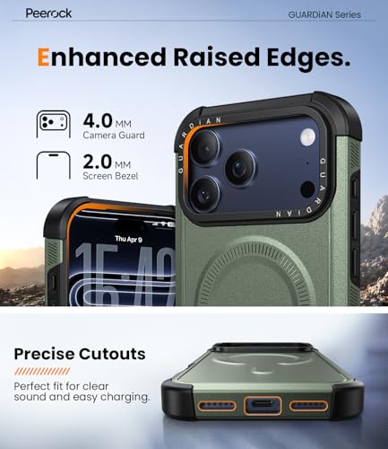 Heavy Duty for iPhone 17 Pro Max Case, [20FT Military Grade Drop Protection] Dual-Layer Shockproof Protective Phone Case, Fit for Magsafe, Rugged Tough Durable Cover, Guardian Series - Green - color: Green