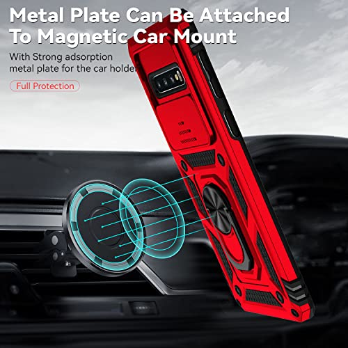 for Samsung Galaxy S10 Plus Case with Camera Lens Cover HD Screen Protector, Military-Grade Drop Tested Magnetic Ring Holder Kickstand Protective Phone Case for Samsung Galaxy S10+ Plus (Red) - color: Red with camera cover Military-Grade 2nd gen