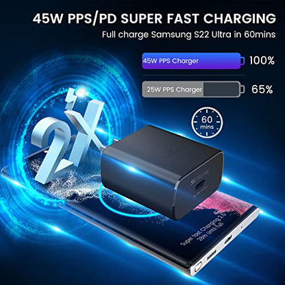 S25 S26 Ultra Charger Type C, SCRUAK 45W Super Fast USB-C Wall/Car Charger - size: 6.6FT+6.6FT