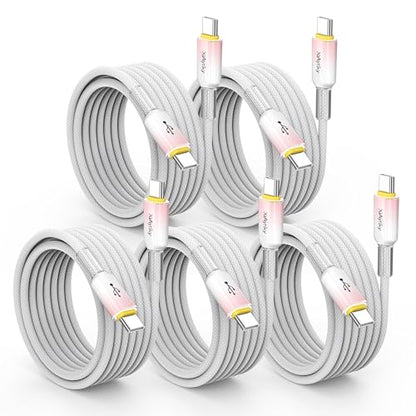 15 FT 5-Pack Super Long USB C Cable, 60W Fast Charging & 480Mbps Data - color: Pink, size: 15Feet