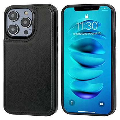 ONETOP for iPhone 14 Pro Wallet Case with Credit Card Holder,Black | Kickstand,ID/Cash Holder,Case Wallet with Card Slots,Double Magnetic Clasp,Durable PU Leather Shockproof Cover for Women Men - color: Black