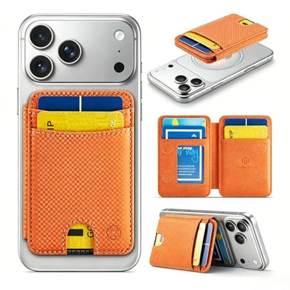 WJX MagSafe Magnetic Phone Wallet, RFID Slim 6 Card Holder with Cash Slot & Clear ID Window, Mini Gift‑Ready Wallet for Google/Samsung/iPhone 17/16/15/14/13/12 Series,Vanilla Orange - color: B-Vanilla orange