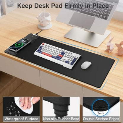 Mouse Pad with Wireless Charging & Foldable Phone Holder, 27.5"x11.8" Black - color: Black-Phone Holder-27.5"x11.8"