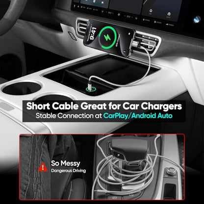 6 inch USB C to USB C Cable Short Fast Charging 60W, 2-Pack, Silver