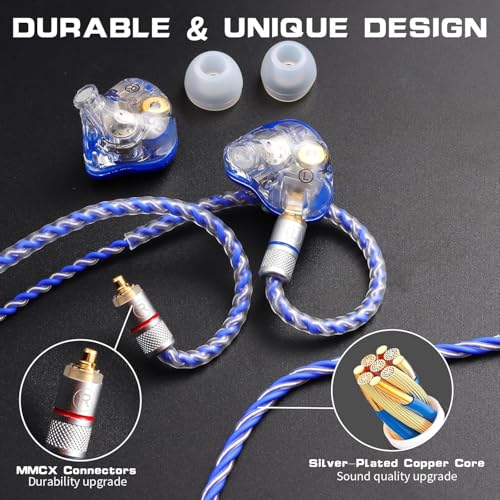 DEMAKE in-Ear Monitor with Detachable Silver-Plated,with mic - color: Blue Splicing, size: With Mic