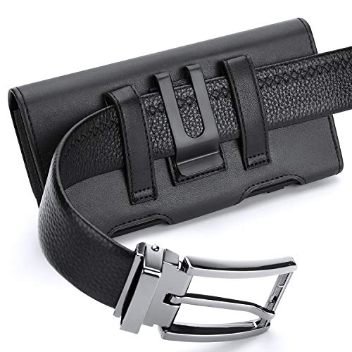 BECPLT Leather Holster Pouch with ID Card Holder, Belt Clip Case for iPhone 13 Mini, 12 Mini, 8, 7, 6s, 6, Galaxy S10e (Fit with Thin Case on) - color: Black-Leather, size: S (5.8" x 3" x 0.5")