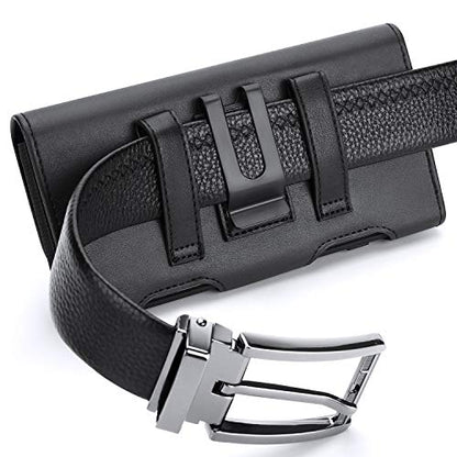 BECPLT Leather Holster Pouch with ID Card Holder, Belt Clip Case for iPhone 13 Mini, 12 Mini, 8, 7, 6s, 6, Galaxy S10e (Fit with Thin Case on) - color: Black-Leather, size: S (5.8" x 3" x 0.5")