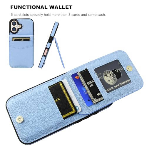 KIHUWEY for iPhone 17 Wallet Case Card Holder Kickstand, Lichee Light Blue | Credit Card Slots, PU Leather, Magnetic Clasp, Flip Heavy Duty Protection Cover for Men and Women - color: Lichee Light Blue