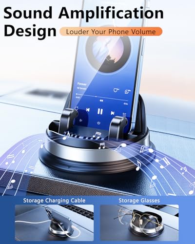 Dash Cell Phone Car Mount, Multifunctional Car Dashboard Mobile Phone Holder, 360 Rotatable Non Slip Mat Universal Car Phone Stand Hands Free, Compatible with iPhone, Samsung, Google, Android - color: Silver