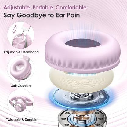 INFURTURE USB C Headphone for Kids & Adults Over-Ear Wired Pink Headphone - color: Rose Pink