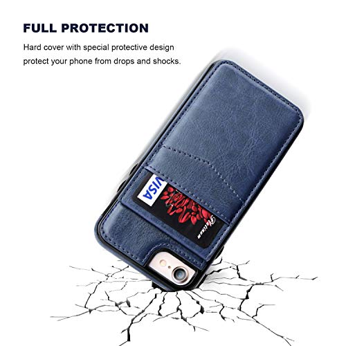 KIHUWEY for iPhone SE/8/7 Wallet Case Card Holder Kickstand, Blue - color: Blue
