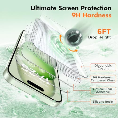 UNBREAKcable 3-Pack Screen Protector for iPhone 15 Plus Tempered Glass | Shatterproof, Easy Install, 9H Hardness, 99.99% HD Clear, Bubble-Free, Anti-Fingerprint, Scratch Resistant, Case Friendly - size: iPhone 15 Plus