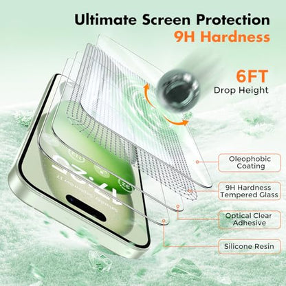 UNBREAKcable 3-Pack Screen Protector for iPhone 15 Plus Tempered Glass | Shatterproof, Easy Install, 9H Hardness, 99.99% HD Clear, Bubble-Free, Anti-Fingerprint, Scratch Resistant, Case Friendly - size: iPhone 15 Plus