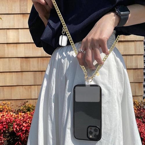 Phone Lanyard Crossbody with Tether Tab, Adjustable Phone Strap, Metal Phone Chain Lanyard, Cellphone Neck Strap for Travel Essentials, Compatible with iPhone, Smartphones, Gold - color: Gold