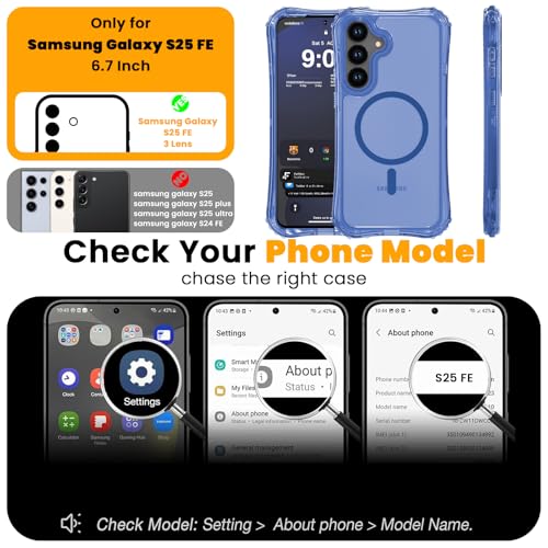 WRJ Magnetic Clear for Samsung Galaxy S26 FE Case,Samsung S25 FE Case [Fit for MagSafe][Military Grade Drop Protection] Translucent Shockproof Protective Phone Case-Blue - color: Blue, style: Transparent