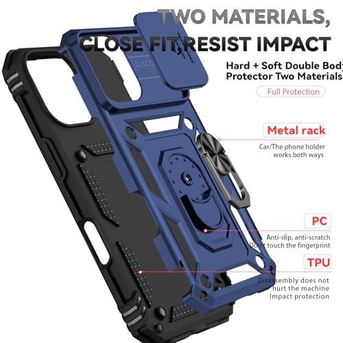 for iPhone 17 Case, with Slide Camera Cover HD Screen Protector [Military Grade 16ft. Drop Tested] Ring Holder Kickstand Protective Phone Case for Apple iPhone 17, Navy Blue - color: Navy Blue w/ Slide Camera 2nd gen. Military Grade