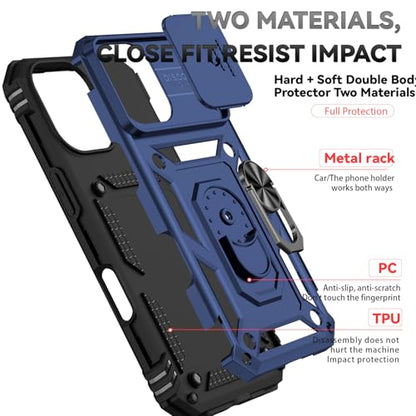 for iPhone 17 Case, with Slide Camera Cover HD Screen Protector [Military Grade 16ft. Drop Tested] Ring Holder Kickstand Protective Phone Case for Apple iPhone 17, Navy Blue - color: Navy Blue w/ Slide Camera 2nd gen. Military Grade