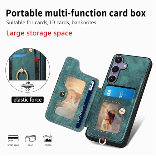for Samsung Galaxy S25 FE Case Wallet with Card Slots Green | PU Leather Flip Folio Cover,RFID Blocking Ring Holder,Kickstand,Wrist Strap,Shockproof,Magnetic Protective,Women Men Girls - color: Green, size: Galaxy S25 FE 6.7 Inch
