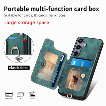 for Samsung Galaxy S25 FE Case Wallet with Card Slots Green | PU Leather Flip Folio Cover,RFID Blocking Ring Holder,Kickstand,Wrist Strap,Shockproof,Magnetic Protective,Women Men Girls - color: Green, size: Galaxy S25 FE 6.7 Inch
