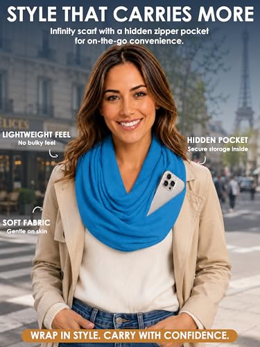 Pop Fashion Solid Color Hidden Zipper Pocket Scarf - Fashion Scarf for Women - All Seasons - color: Light Blue