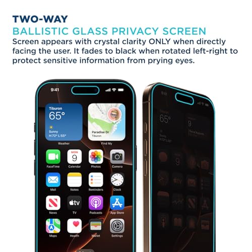 Tech Armor Privacy Glass for iPhone 16 Pro Screen Protector 1-Pack - size: iPhone 16 Pro-6.3 Inch