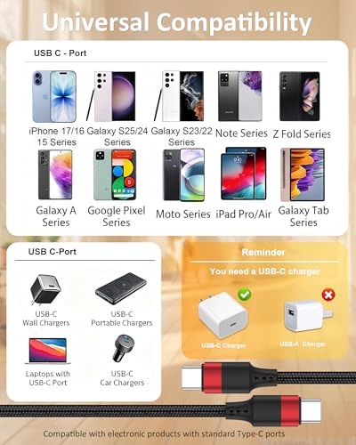 USB C to USB C Cable 3ft, 3 Pack 60W USBC to USBC Cord, Braided 3 Feet USB C Chager Cable Fast Charging for iPhone 16 15 Samsung Galaxy S24 S23 S22 Note 20 A50 Moto LG iPad Pro Air MacBook - size: 3 FT