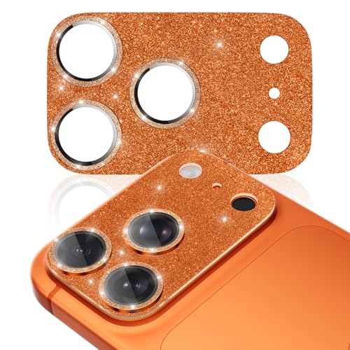 imluckies Compatible with iPhone 17 Pro Max Camera Lens Protector Bling, Ultra HD Tempered Glass Shiny Diamond Camera Plate Sparkle Screen Protection, 9H Anti-Scratch & Easy Install, Glitter Orange - size: 17promax 6.9" Glitter Orange