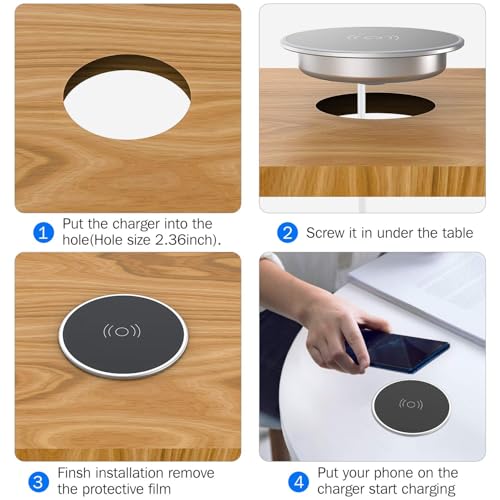 Recessed Desk Wireless Charger,15W Fast Flush Mount Phone Qi Charging Pad - color: LED Red