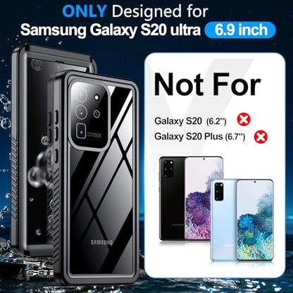 xiwxi for Samsung Galaxy S20 Ultra Case Waterproof,[IPX8 Underwater Case][Full Body Shockproof & Military Dropproof] Clear Sound Quality Built-in Screen Protector for Samsung S20 Ultra 6.8 inch-Black - size: For Samsung S20 Ultra-6.8"