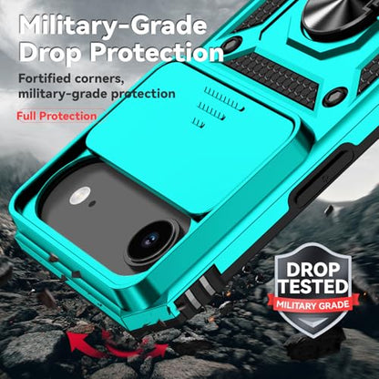 for iPhone Air Case, with Slide Camera Cover HD Screen Protector [Military Grade 16ft. Drop Tested] Ring Holder Kickstand Protective Phone Case for Apple iPhone Air 2025, Mint - color: Mint w/ Slide Camera 2nd gen. Military Grade