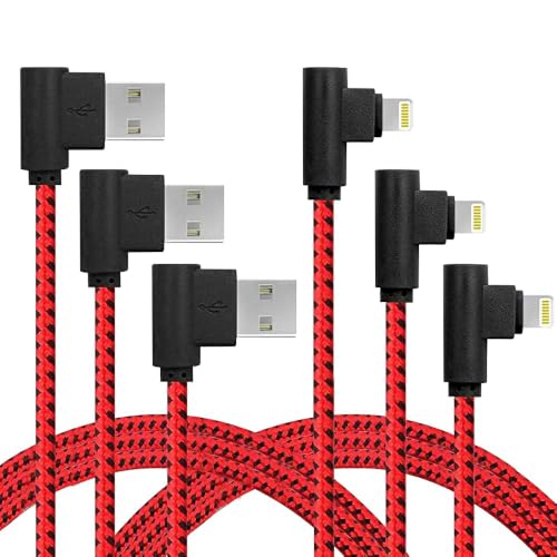 OCEEK 3Pack (3/6/10FT) USB A to Lightning Cable Right Angle [MFi Certified] - color: 3Pack red-black