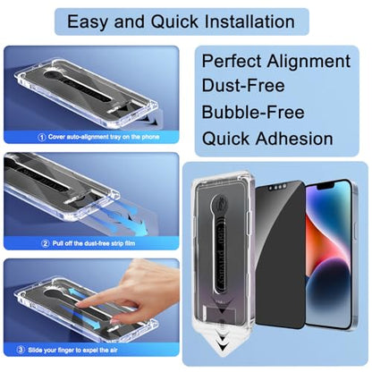 2 Pack 360 Degree Privacy Screen Protector for iPhone 13/13 Pro/iPhone 14, [Auto-Alignment, Auto-Dust Removal] Easy Installation Full Coverage 4-Way Anti-Spy Tempered Glass Film - size: For iPhone 13/13 Pro/14-6.1 Inches