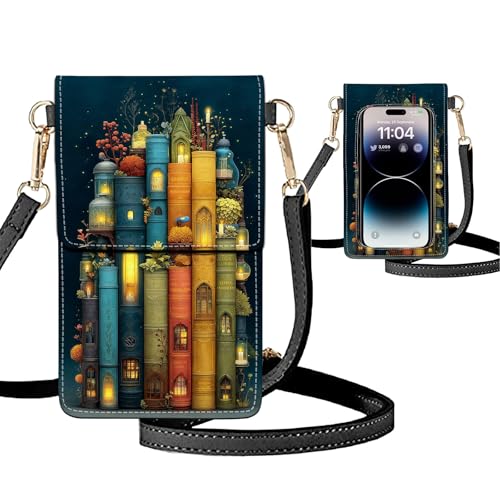 Small Crossbody Bags for Women Touchscreen Cell Phone Bag Cross Body Purses with adjustable Strap,Gifts For Teenage Girls - color: Book Houses
