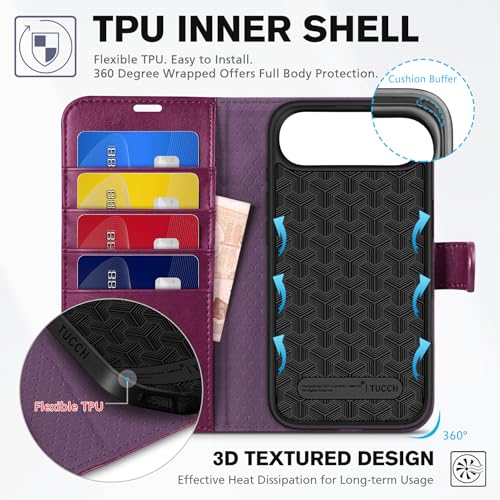 TUCCH Wallet Case for iPhone Air (6.5") 2025, 4 Card Slots, Plum Purple | RFID Blocking, Viewing Stand, Shockproof TPU Shell, PU Leather, Magnetic Closure, Protective Folio Flip Cover - color: Plum Purple