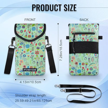 Neoprene Phone Sleeve Pouch Case Bag for Men Women w/Crossbody Strap/Neck Lanyard for iPhone 17/16/15/14 Pro Max, Samsung S25，Pixel 10 - color: Green Flower Cell Phone Sleeves