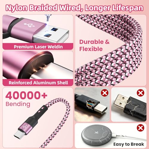 Travel Essentials, 3 USB C Multi Charging Cable with iWatch Charger for Car - color: Blush Pink, size: 1Pack5FT