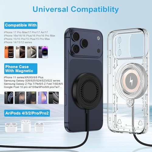 for Samsung S26 Ultra Magnetic Wireless Charger Fast Charging Pad for Galaxy S26 S26+ S25 FE Ultra S24 S23 S22 S21 Z Fold7,15W USB-C/A Android Phone Wireless Magsafe Charger for iPhone 17e 17 16 15 14 - color: Black2