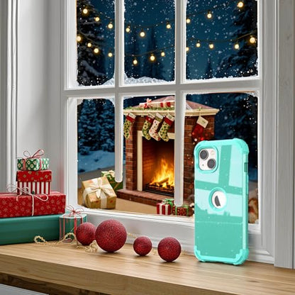 IDweel for iPhone 15 Case with Screen Protector,Luxury 3 in 1 Shockproof Slim Fit Hybrid Heavy Duty Protection Glitter Hard PC Cover Soft Silicone Bumper Full Body Case,Glitter Cyan - color: Glitter Cyan