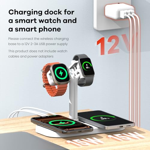 4-in-1 Charging Station,Wireless Charger & Dual Smart Watch Stand - color: A423SW-White