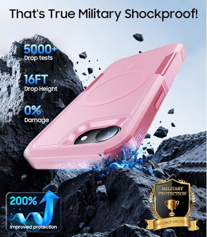 Magnetic for iPhone 17e Case Rugged Dual-Layer Shockproof Pink | Military-Grade Heavy Duty Protection, Fit for Magsafe, Matte Finish Scratch Resistant Anti-Fingerprint Anti-Slip Phone Cover - color: Pink
