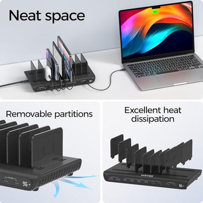 Unitek 10 Port 96W USB C Charging Station with 2X 65W PD, Fast Charger Dock - color: Black, size: 96W, Pack of 1
