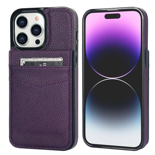 KIHUWEY for iPhone 14 Pro Max Wallet Case Card Holder, Lichee Dark Purple | Credit Card Slots, PU Leather, Kickstand, Magnetic, Flip Heavy Duty Protection Cover for Men and Women - color: Lichee Dark Purple