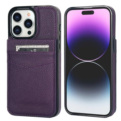KIHUWEY for iPhone 14 Pro Max Wallet Case Card Holder, Lichee Dark Purple | Credit Card Slots, PU Leather, Kickstand, Magnetic, Flip Heavy Duty Protection Cover for Men and Women - color: Lichee Dark Purple