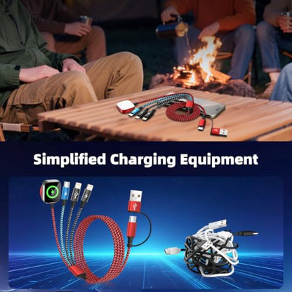 Travel Essentials Dual IP 4in2 Multi Charging Cable for iWatch Charger, 5FT - color: Red&Black&Light Blue, size: AC to 2C+L+iWatch