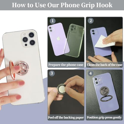2 Pack Phone Grip Holder Adhesive, 4-Leaf Clover with Bling Diamond Thin Smartphone Finger Grips Loop Handle Stand for the Back of iPhone - Gold, Rose Gold - color: Gold, Rose Gold