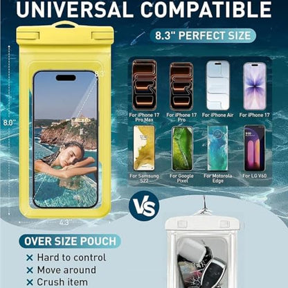 Waterproof Phone Pouch for iPhone 17 16 15 Pro Max IPX8 Yellow-8.3 | Card Pocket, Lightweight, Large Cellphone Dry Bag, IPX8 Rated, Beach Essential, Cruise Ship, 1 Pack, 8.3 inch - color: A1-Yellow- 1 pack