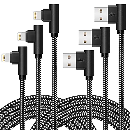 OCEEK 3Pack (3/6/10FT) USB A to Lightning Cable Right Angle [MFi Certified] - color: 3Pack BlackWhite