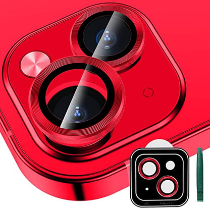 Premium Alloy Metal Camera Lens Protector Compatible for iPhone 14 / Plus Accessories Camera Ring Cover Screen Protector,Scratch/Shatter/Water/Fog-Proof [Ultra Clear/Thin] - Red