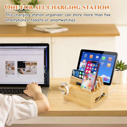 Bamboo Charging Station for Multi Devices, No USB Charger and Cables